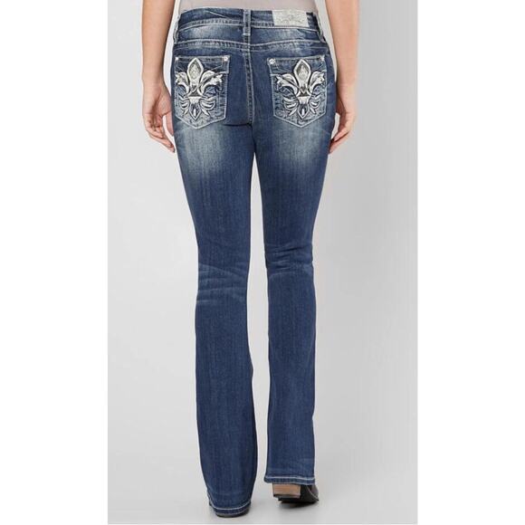 Miss Me Womens Jeans 27 Mid Rise Easy Boot E3304EBS Bling Pockets 30x28 Blue - Picture 8 of 9